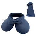 Dettaglio cappello di paglia blu navy pieghevole con fiocco per viaggi comodi - Blu navy