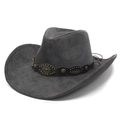 Klassieke grijze western cowboyhoed met suède afwerking en metalen stier-embleem - M(56-58cm) / donkergrijs