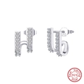 Minimalist S925 sterling silver H-letter stud earrings with white cubic zirconia pavé - Silver H-Shape Studs SE382-P / Silver