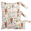 Waterproof baby diaper wet bags in highland cow floral print set of three sizes - BF131 Highland Cow Floral