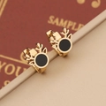 Boucles d'oreilles renne dorées avec incrustation émail noir au style festif - Style Renne