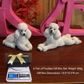 Pair of white resin poodle statues with curly fur detail and premium black gift box - 1 Pair + Gift Box Packaging / White