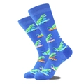 Détail de chaussettes bleues avec motif tricoté de dinosaure dessin animé en voiture rouge - Taille unique / Dinosaure Voiture Bleu