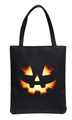 Halloween tote bag with glowing pumpkin face print on black canvas fabric - Black-D