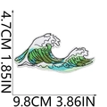 Detailed size view of green wave embroidery patch measuring 4.7cm by 9.8cm for bags - Style 1 (Ukiyo-e Wave)