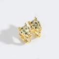 Goldene Leoparden-Ohrringe mit schwarzen und grünen Kristallen im Retro-Stil - Leopard (ES2664-2)