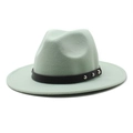 Detail of mint green wool fedora hat featuring black leather band and silver studs - M (56-58cm) / Mint Green