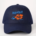 Dark blue Hawaii embroidered baseball cap with orange hibiscus flower and adjustable strap - One Size / Navy Blue