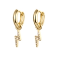 Elegant gold-tone lightning bolt drop earrings with sparkling white cubic zirconia stones - W80058-gg / 24K