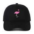 Berretto da baseball classico in cotone nero con ricamo dettagliato di fenicottero rosa - Nero
