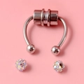 Detail of silver magnetic nose ring set with sparkling multicolored crystal ball studs - Magnetic Nose Ring with AB Rhinestone Ball / Steel/AB Color