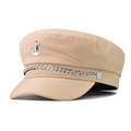 Détail de l'emblème d'ancre nautique et de la chaîne argentée sur une casquette beige - M (56-58cm) / Ancre Nautique Beige