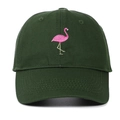 Detailed embroidery of a pink flamingo on a dark green cotton twill baseball cap - Army Green