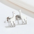 Cute giraffe-shaped animal stud earrings in polished silver stainless steel metal - Giraffe Steel