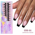 Detail von 3-in-1 Soft-Gel-System French Press-On-Nägeln in Pink und Schwarz - Schwarz Rosa Französischer Quadratischer Runder Stil (OM-01)