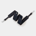 Dark blue leather shoulder strap with white stitching and silver metal clasps - Blue Silver Buckle