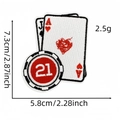 Detail showing embroidered poker patch with A and J cards and casino chip dimensions - Style 8 (21 Points Poker Chips)