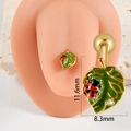 Piercing de langue coccinelle dorée et feuille avec cristal, taille 11,6 x 8,3 mm - 1.6x16x5mm / Or Coccinelle Feuille