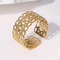 Minimalistischer goldener hohler geometrischer offener Ring aus Edelstahl für Damen - Verstellbar / Gold