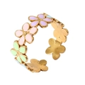 Detailed macro view of 18k gold plated open ring with colorful enamel flower petals - Adjustable Open / Style 9 (Macaron Five-Petal Flower)
