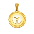 Minimalist gold-plated round pendant featuring letter Y with white enamel base - Letter Y(S-P005-Y)
