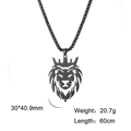 Black lion head pendant necklace with box chain and 60cm length in bold style - Black
