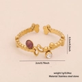 Gold stainless steel ring with purple stone, butterfly design, and heart charm detail - Hollow Butterfly Heart Pendant Purple Stone Style (9#)