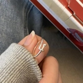 Minimalist silver twist open ring featuring a unique paperclip design with a bead - Paperclip Style Open Ring (J3582)