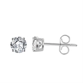 Classic S925 sterling silver stud earrings with round cubic zirconia in four-prong setting - Silver 4-Prong 4mm Stud (APE35-P-4mm)