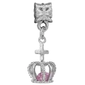 Silberner Kronen-Anhänger mit rosa Edelstein für DIY Charms-Armbänder und Schmuck - Krone Mit Rosa Edelstein Stil (Z-018)