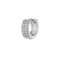 Polished silver hoop earrings featuring three rows of micro-pave white zircon stones - Three-Row Pave/Hinged / Silver