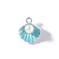 Shell charm in silver alloy with light blue enamel and white pearl for DIY jewelry - Blue Enamel / Silver Plated