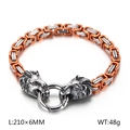 Men's silver and bronze Byzantine king chain lion head bracelet, 210mm length - Orange (KB150539-Z)