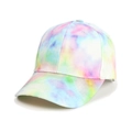 Detailed close-up of rainbow tie-dye baseball cap showing cotton twill fabric texture - Adjustable / Green