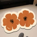 Vibrant orange oil-painting floral bath mat with fancy text and non-slip backing - Brick-colored Large Flowers / 30*40cm [standard Diatomaceous Earth Wall]