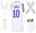 Lola Bunny basketball cosplay set including rabbit ears, white jersey, and striped socks - White Lola Bunny Costume Set
