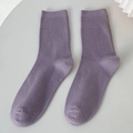 Deep purple mid-calf cotton crew socks with minimalist ribbed cuffs and soft texture - One Size / Mist Purple