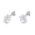 Elegant S925 silver star and moon stud earrings featuring sparkling zircon stones - Silver Star And Moon Zircon