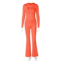 Front view of orange zip-up hoodie and flared pants two-piece set on a mannequin - XS / Orange