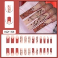 Long coffin press-on nails with brown gradient, butterfly designs, and sparkling rhinestones - SGCY-208 Brown Gradient Butterfly Style