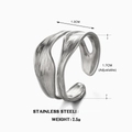 Adjustable silver irregular double-row stainless steel ring with a brushed metal texture - Irregular Geometric Wave (ZN1007) / Silver