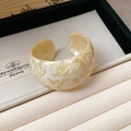 Minimalist cream marble acetate geometric open bangle bracelet for a retro chic look - Off White
