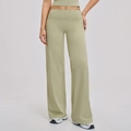 High-waisted wide-leg sports trousers in soft sage green with wide tummy control waistband - S / Moss Green