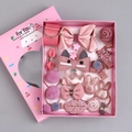Pink 18-piece girls hair accessories gift set with bows, clips and ties in a heart box - 18-Piece Korean Pink Heart Boxed Set