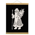 DIY Christmas Father Christmas wall hanging scroll with wood frame and black fabric - Luminous Vintage Santa Illustration Style (GHTS240806)