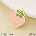Ciondolo a fragola in smalto rosa e verde con placcatura in oro, misura 15x11mm e peso 1g - Stile Fragola Rosa con Puntini Dorati (KLJ9620-ZLA)