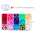 15-compartment organizer box with colorful clay heishi beads, 0.6mm elastic string, and needle - 15 Grids Polymer Clay Beads with Accessories