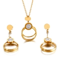 Goldenes Edelstahl-Schmuckset mit römischen Ziffern an Halskette und Ohrringen - Goldfarbenes Set mit römischen Ziffern und runden Ringen aus Zirkonia (KS118169-KSP)
