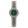 Orologio al quarzo di lusso da donna in argento con quadrante verde smeraldo e diamanti - Cinturino Argento / Quadrante Verde / Diamanti Verdi