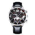 Men's quartz watch with black leather strap and silver case featuring Geneva brand logo - Silver Case Black Leather Strap